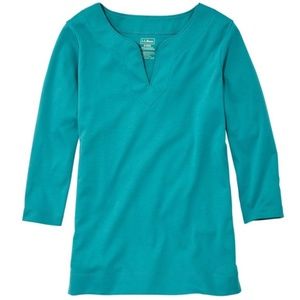 LL Bean Pima Cotton Tee, Splitneck 3/4 sleeve